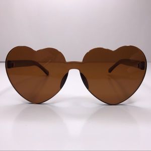 Rimless Oversized Brown Heart Sunglasses